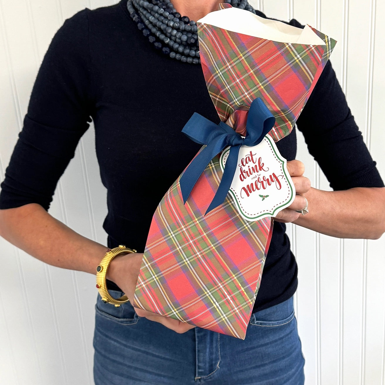 Paper Wine Bags | Tartan Plaid