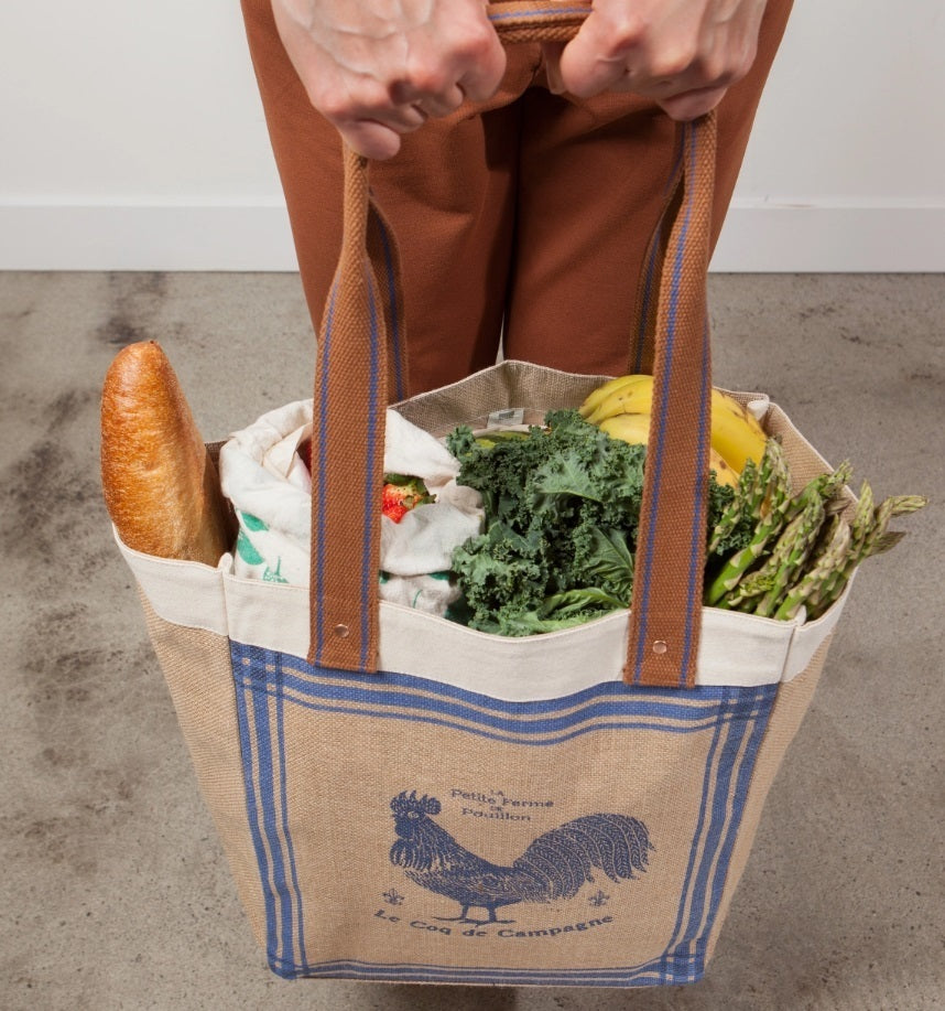 Rooster Francaise Large Burlap Shopping Bag
