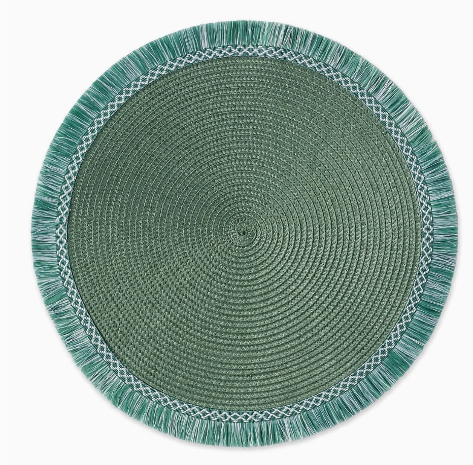 Monstera Green Round Fringed Placemat