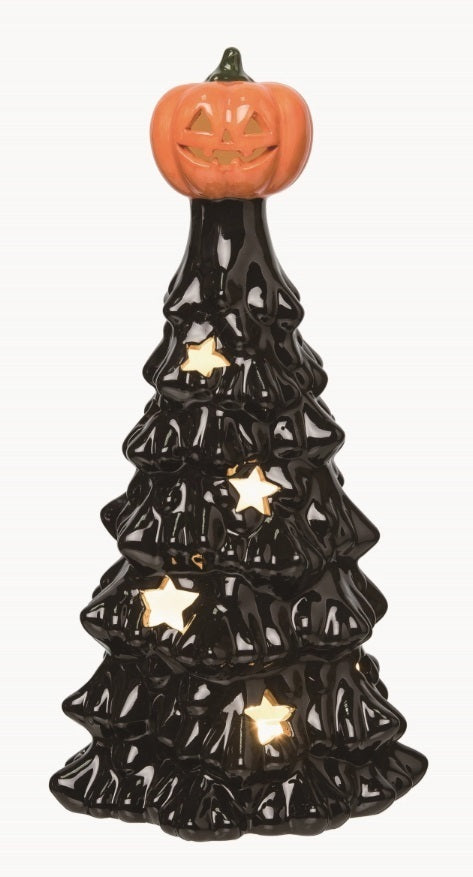 Ceramic Black Light Up Jack-o-lantern Tree