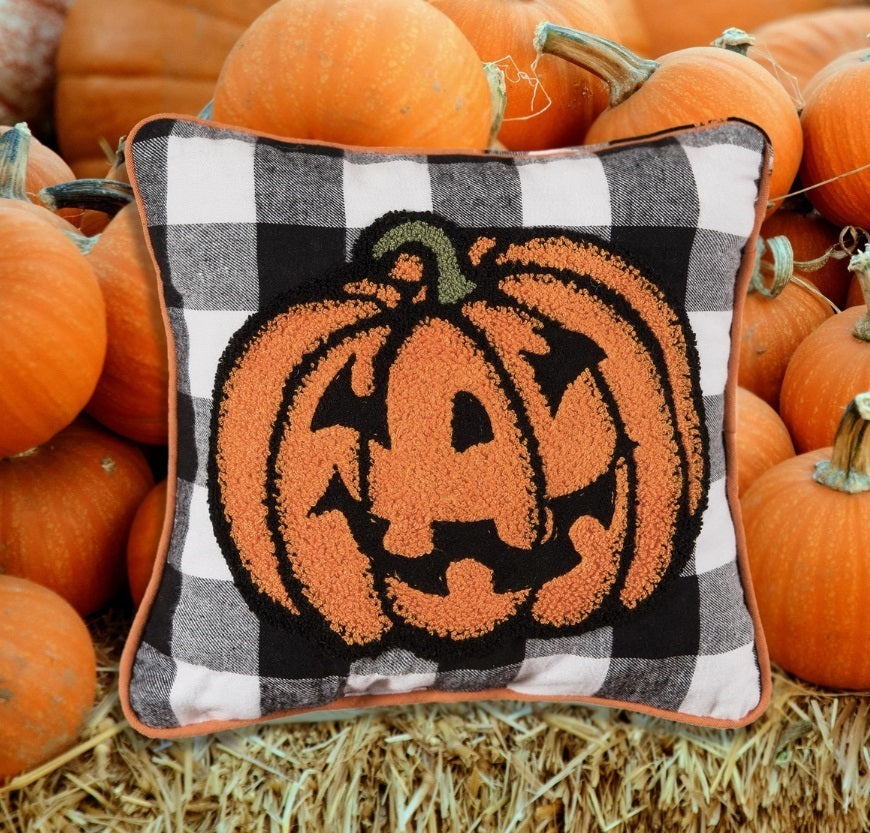 Halloween Jack-o'-lantern Check Throw Pillow
