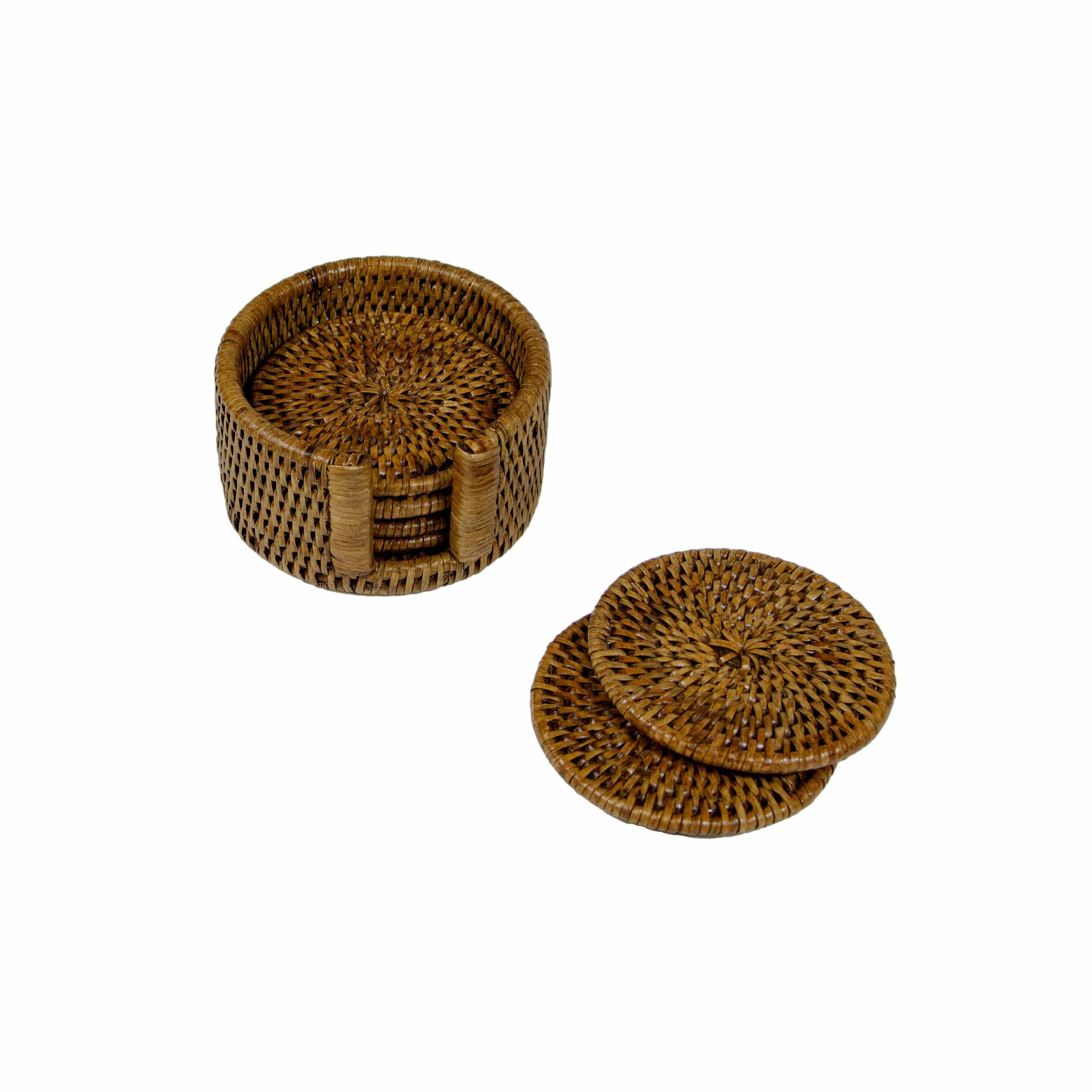 Rattan Round Coaster Set/hldr-Natur Rattan Round Coaster Set(6)/holder