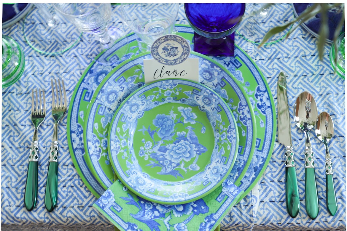 Green and Blue Chinoiserie Dinner Plates