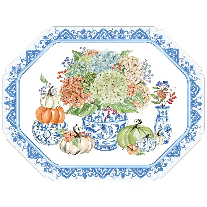 Hydrangeas Chinoiserie Pot Pumpkins Posh Die-Cut Placemat