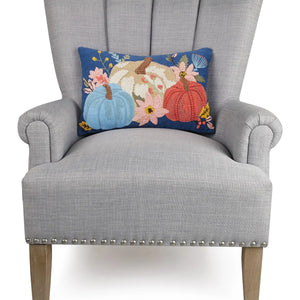 Blue Pumpkin Trio Embroidered Pillow