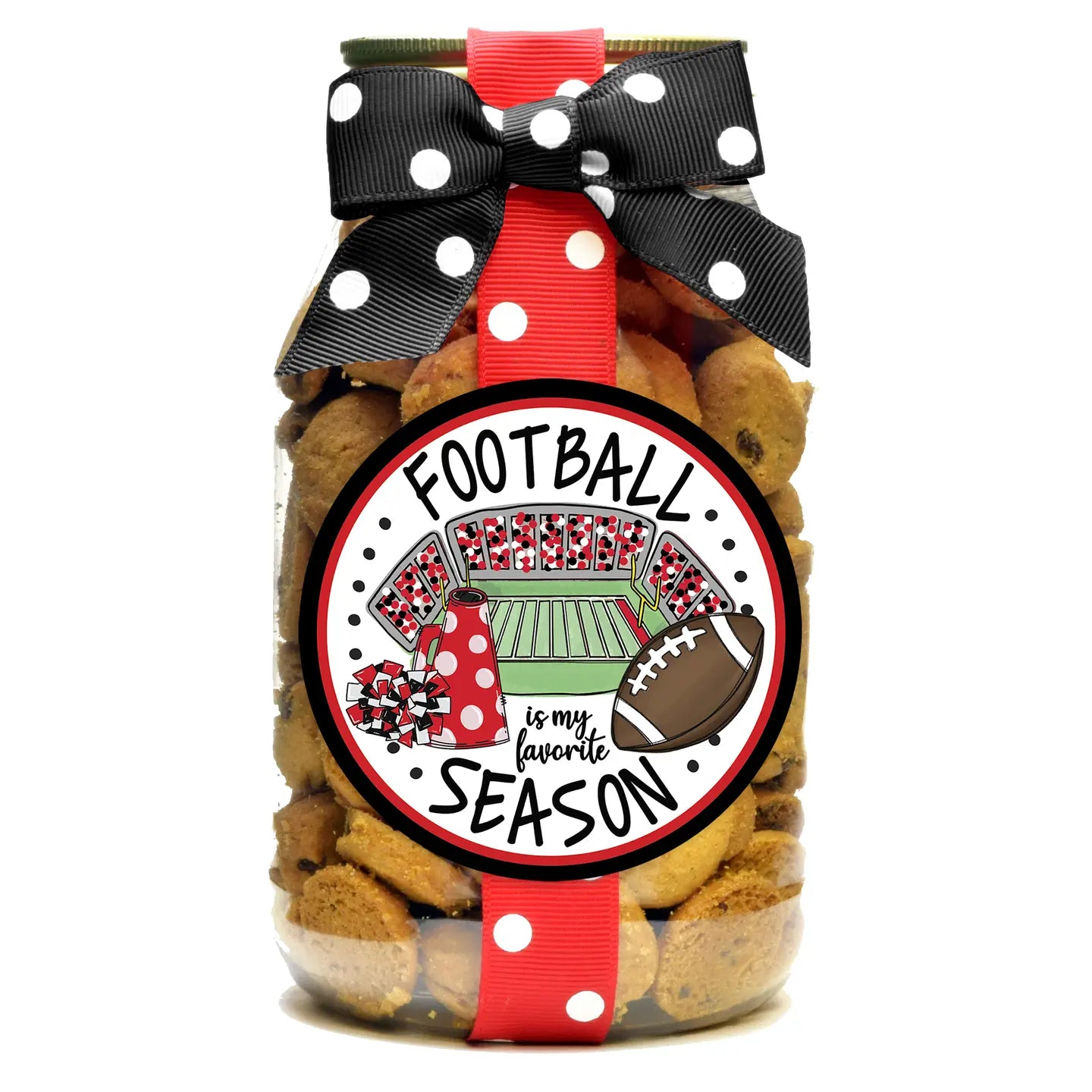 Cookie - Football - Quart Jars  - Chocolate Chip Red & Black