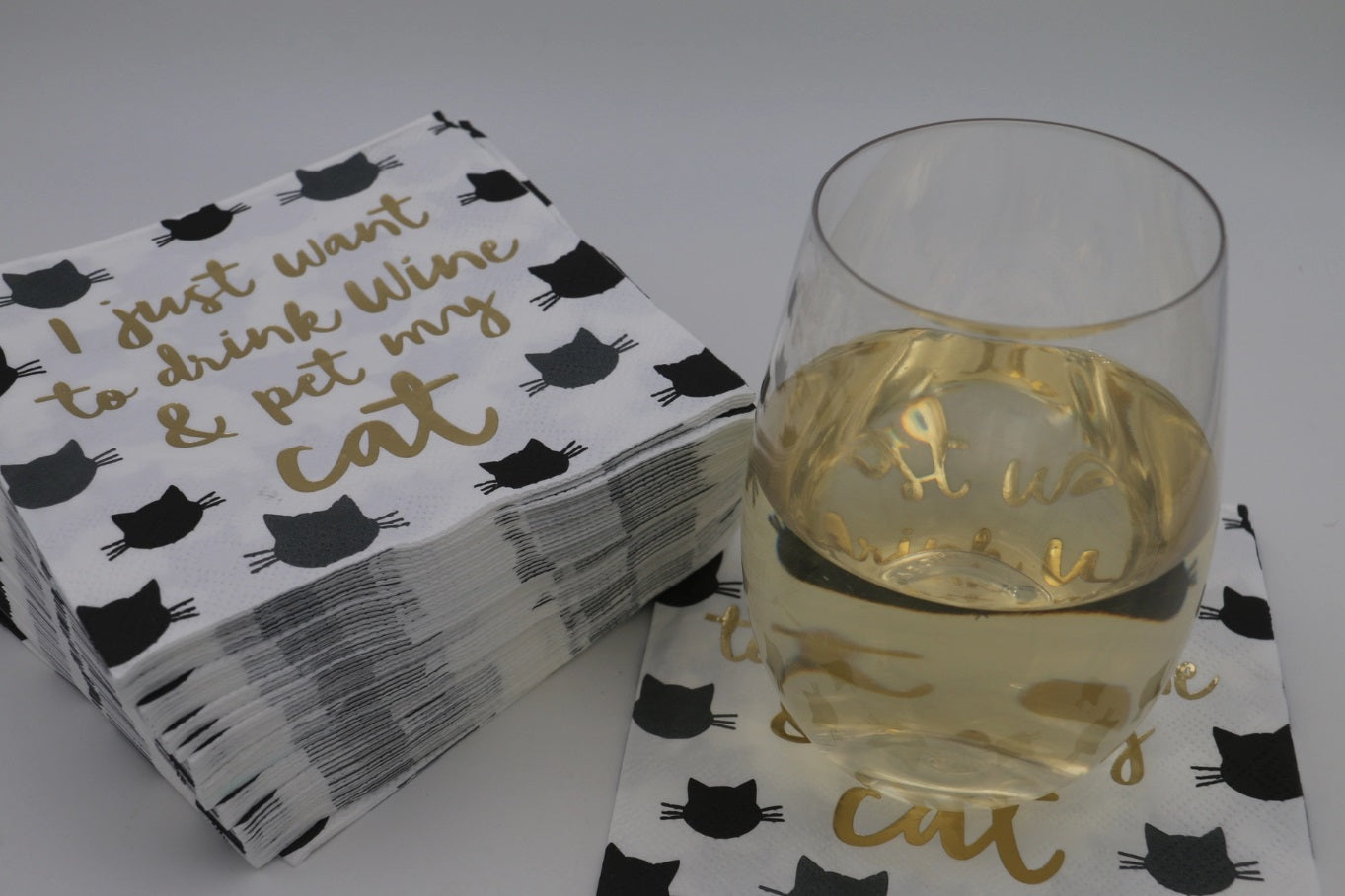 Cocktail Napkins | Drink Wine Pet My Cat - Foil - 20ct