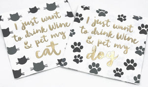 Funny Cocktail Napkins | Drink Wine and Pet My Dog-Foil-20ct