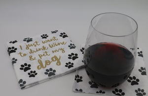 Funny Cocktail Napkins | Drink Wine and Pet My Dog-Foil-20ct