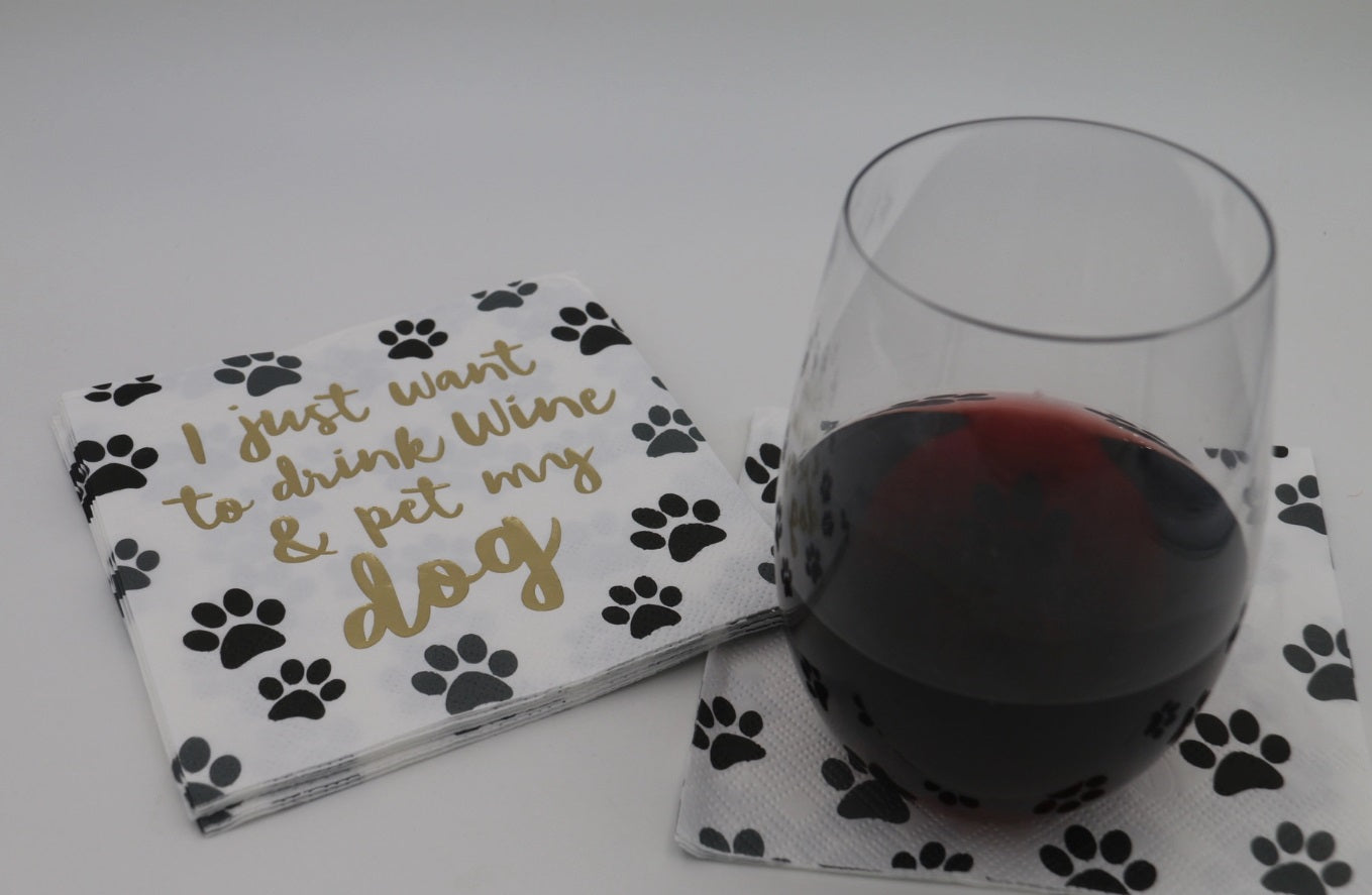 Funny Cocktail Napkins | Drink Wine and Pet My Dog-Foil-20ct