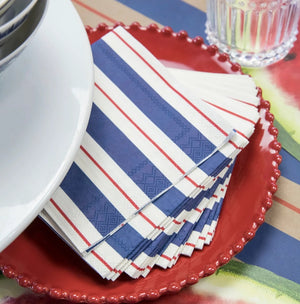 Navy Red Awning Stripe Cocktail Napkin