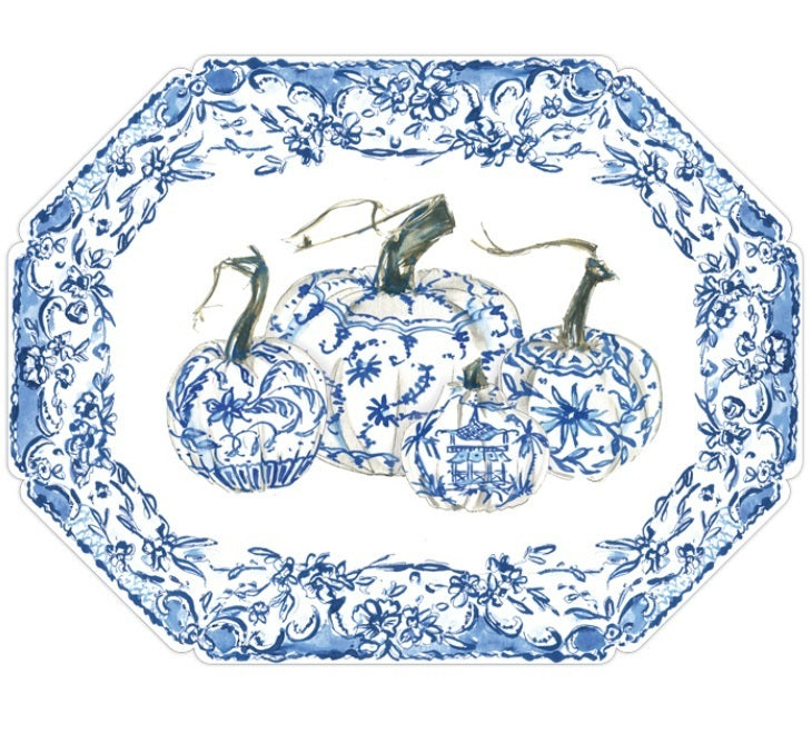 Posh Die-Cut Placemet-Handpainted Chinoiserie Pumpkins With Floral Border