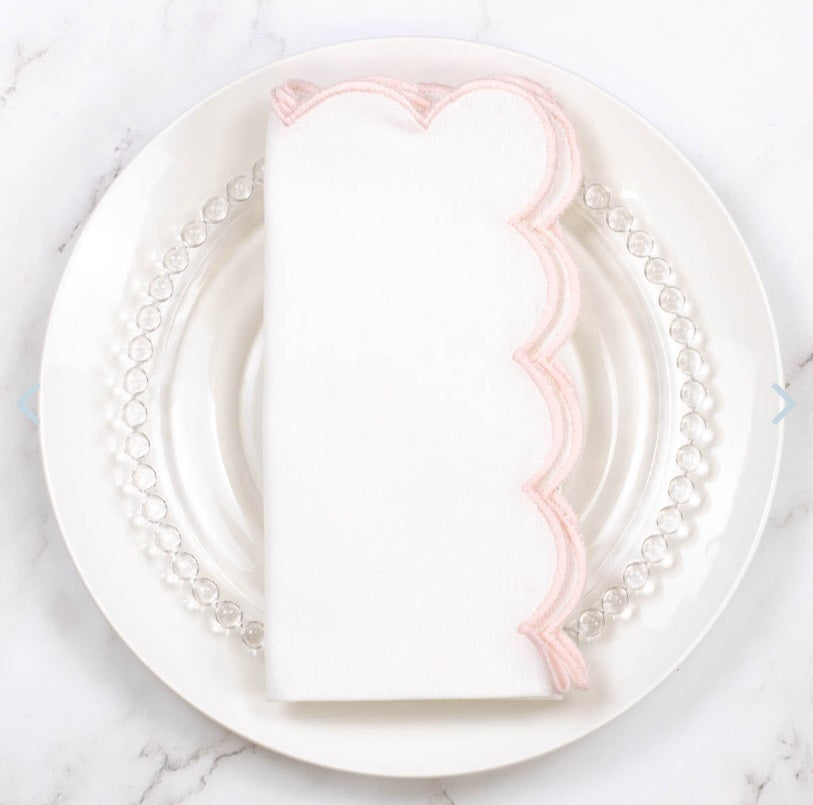 Pink Scallop White Linen Napkin