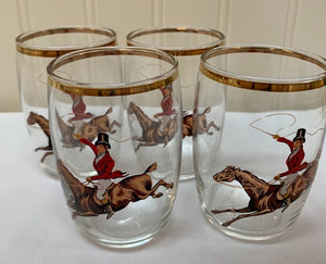 Horse Rider Hunting theme glass set