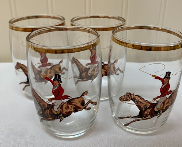 Horse Rider Hunting theme glass set