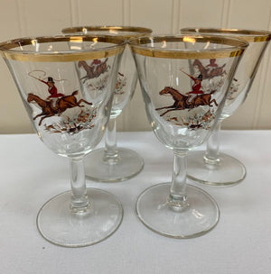 Horse Rider Hunting theme glass set