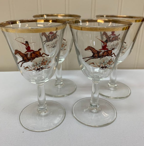 Horse Rider Hunting theme glass set
