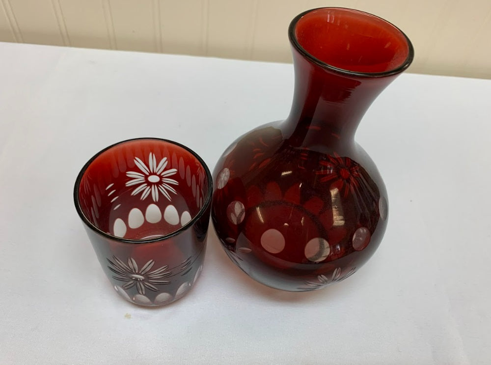 Cranberry Water Decanter And Cup