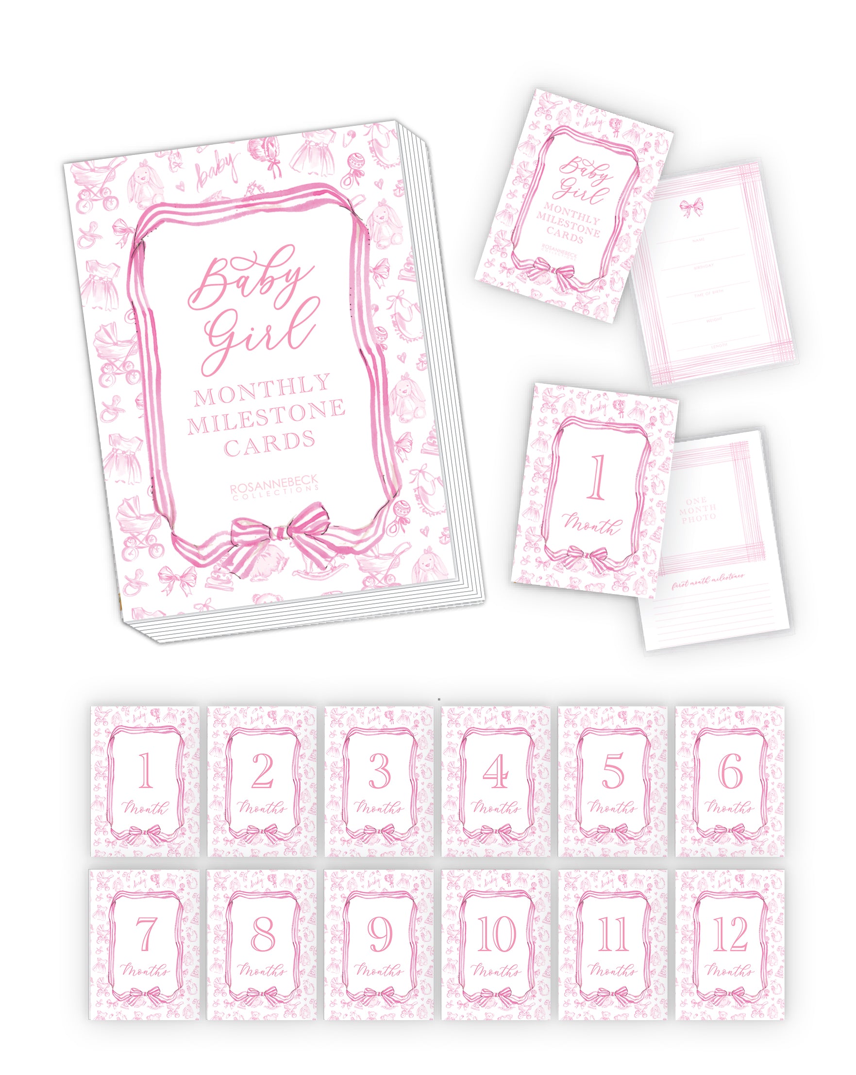 Handpainted Baby Toille Pattern Pink Milestone Cards