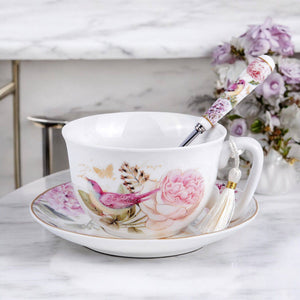 Vintage Style Birds Porcelain Cup and Saucer Set in Gift Box