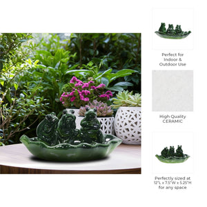 Bird Feeder - Green Ceramic Figurines on Leaf Base, 12 in.