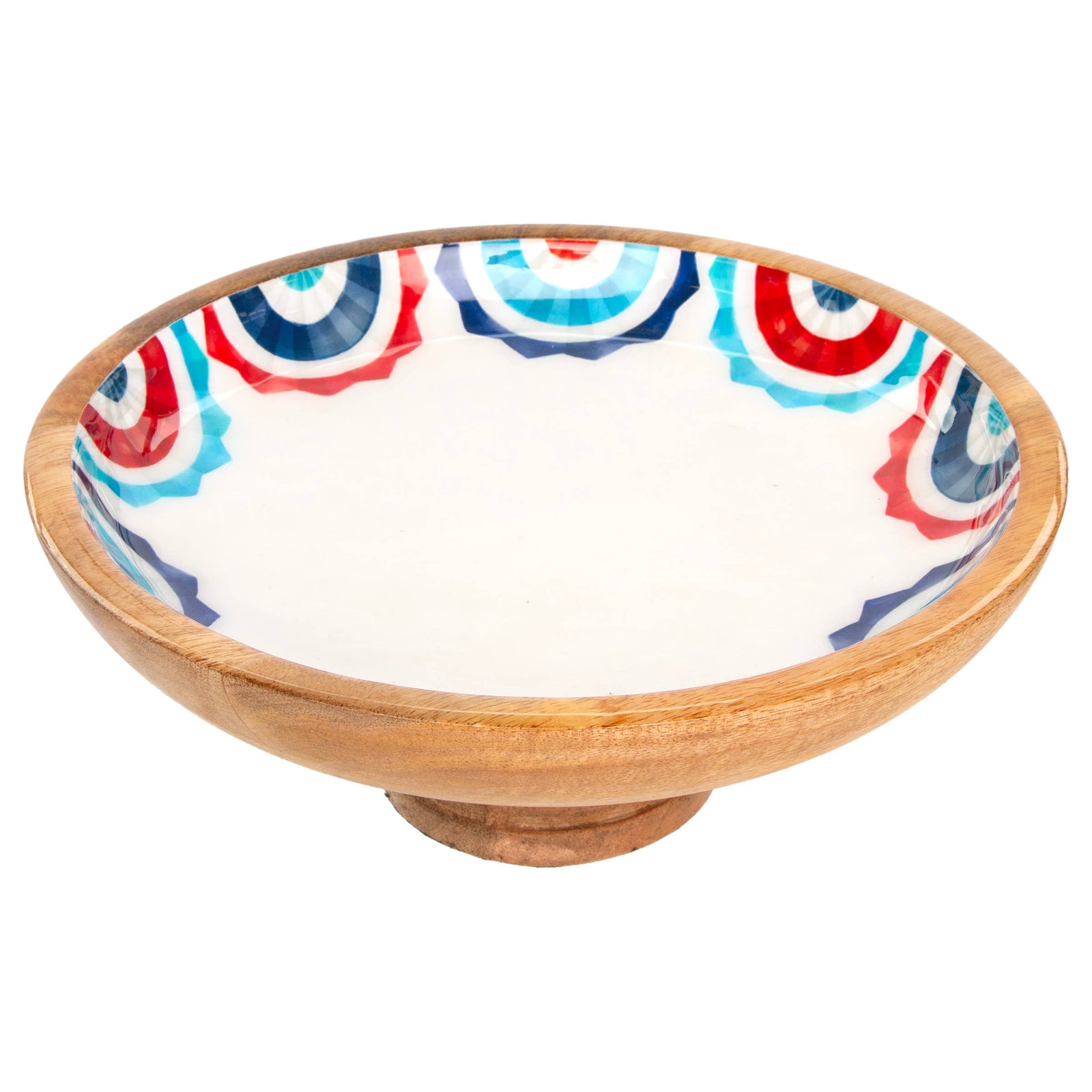 9.75" Dia. Stars & Stripes Pedestal Mango Wood Platter