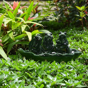 Bird Feeder - Green Ceramic Figurines on Leaf Base, 12 in.