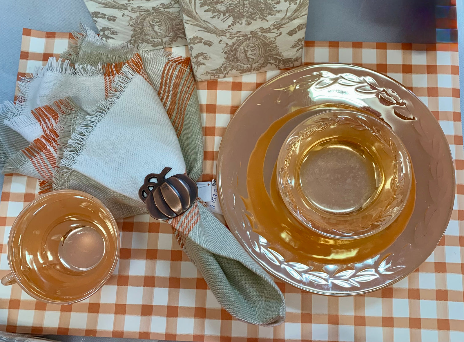 Orange and tan oversized napkins