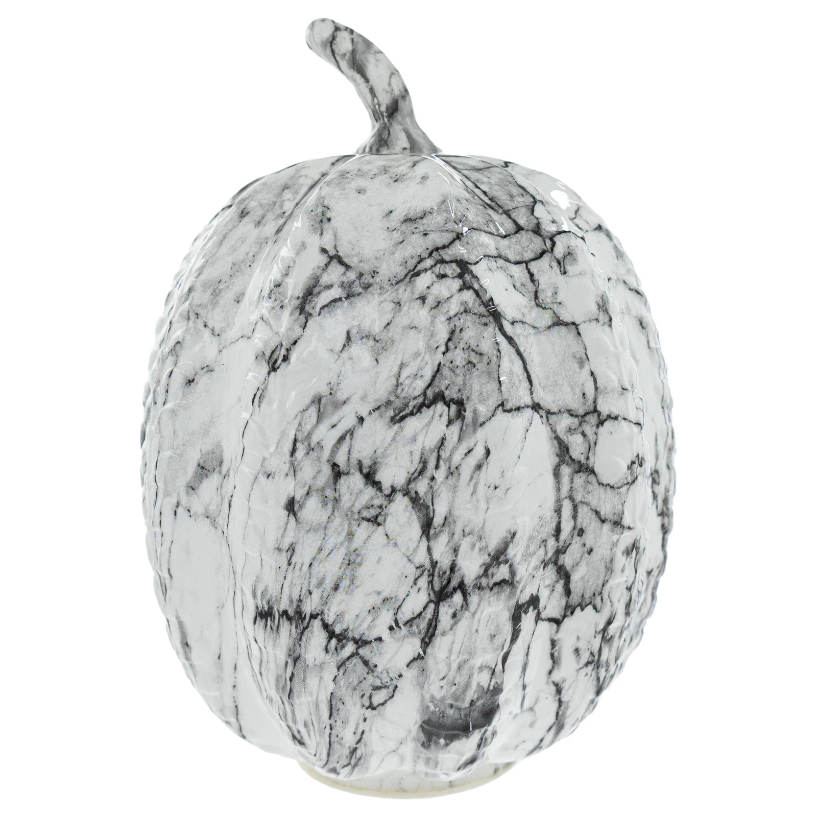 10" Black & White Marble Led Pumpkin Large Fall Autumn