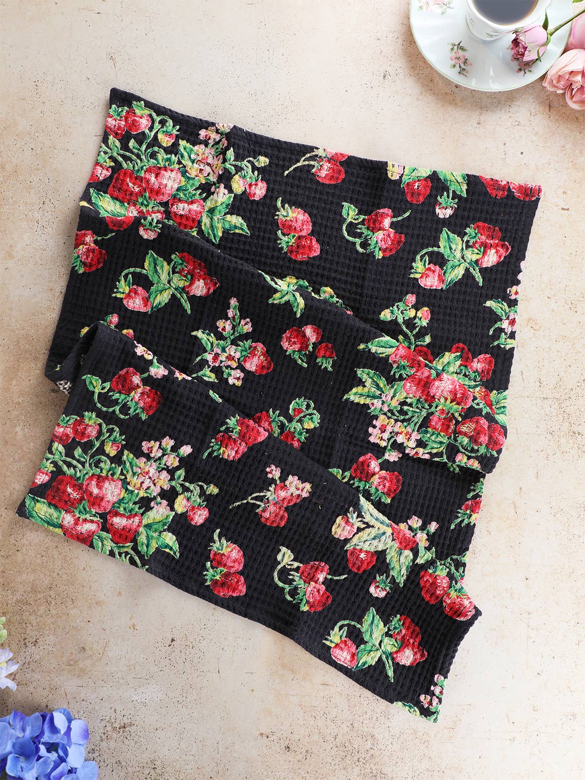 Strawberry Tea Towel Set of 2 - Black