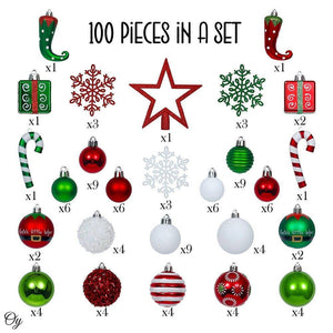 Mega Elf Christmas Ornament Bundle Set, 100 Assorted Baubles