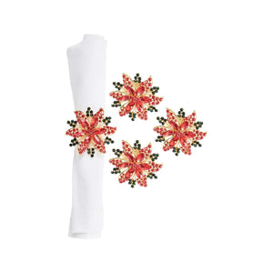 Christmas Poinsettia Napkin Ring Set of 4