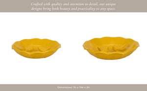 Decorative Bird Bath - Yellow Ceramic Scalloped Edge, 11 in.