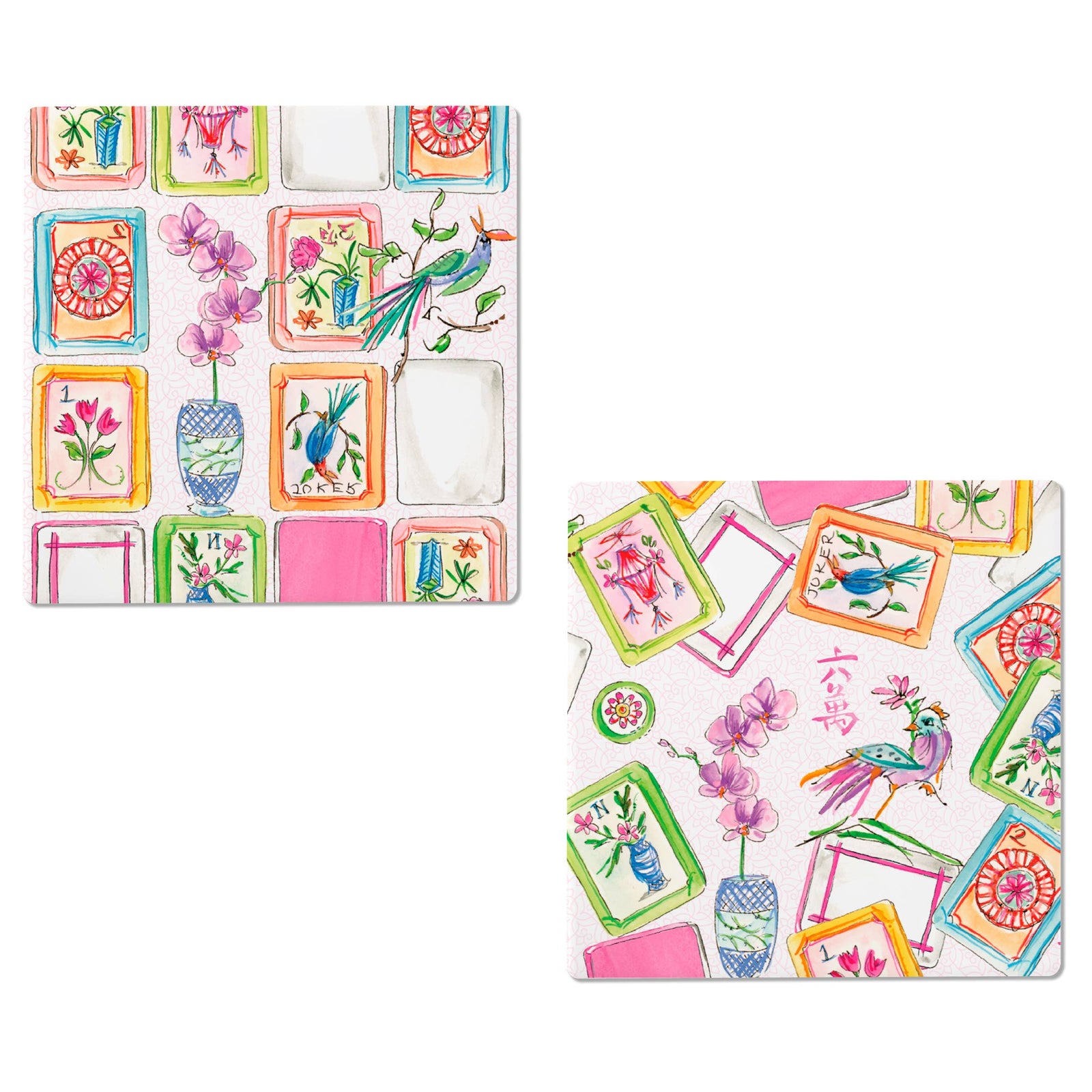 Mahjong Pink Ceramic Coasters Set of 4