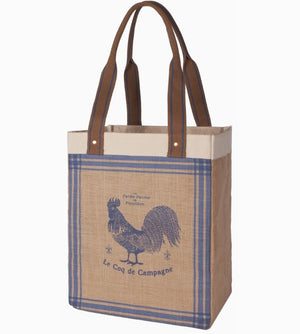 Rooster Francaise Large Burlap Shopping Bag