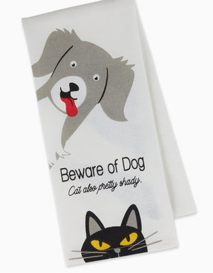 Beware of Dog & Cat Printed Dishtowel
