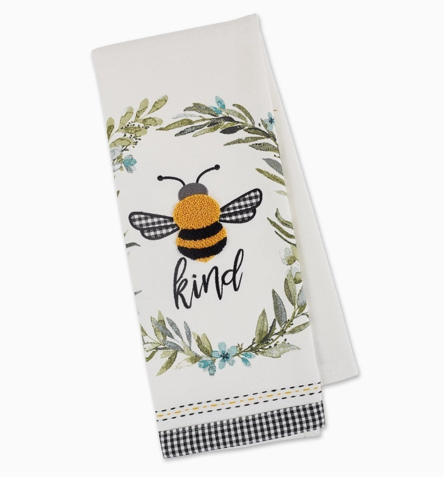 Bumble Bee Kind Embellished Dishtowel