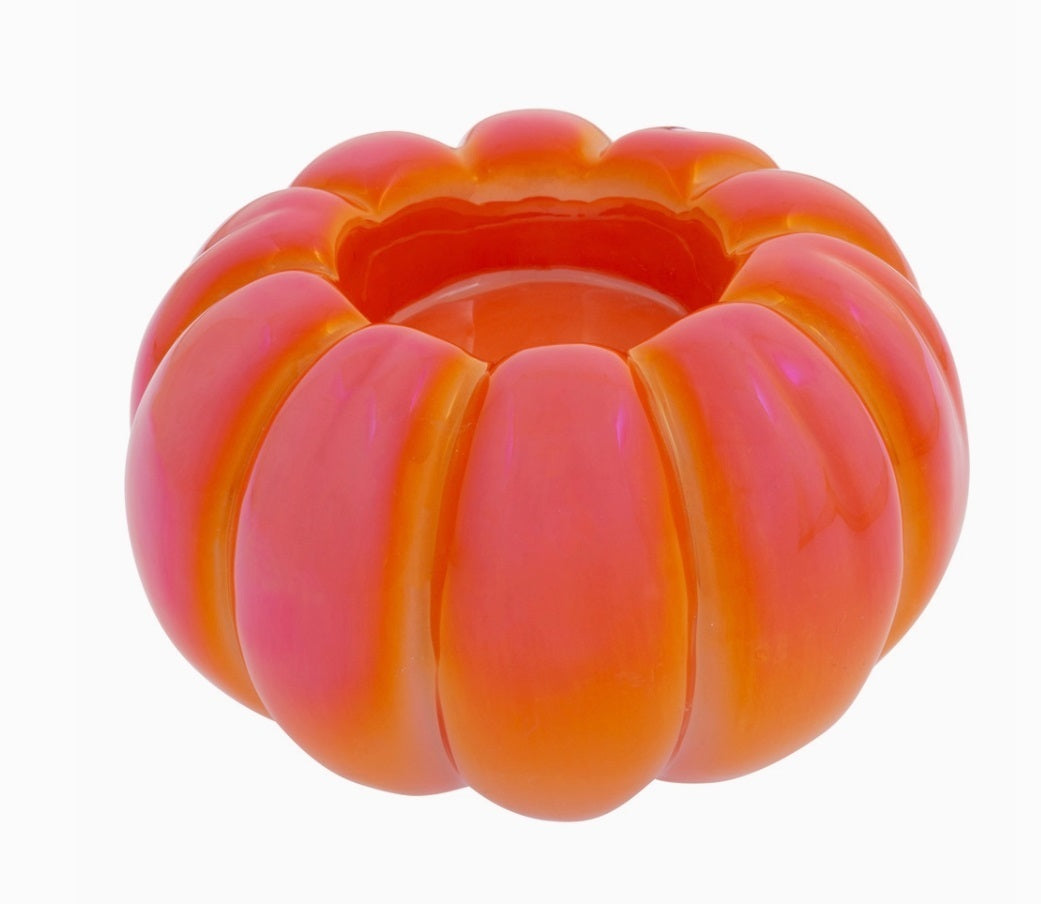 3" Tall Lustrous Orange Pumpkin CeramicTealight Holder Fall