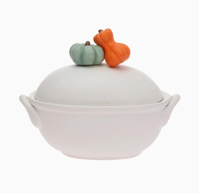 7.5" Long White Casserole Dish w Pumpkin Accents Fall Décor