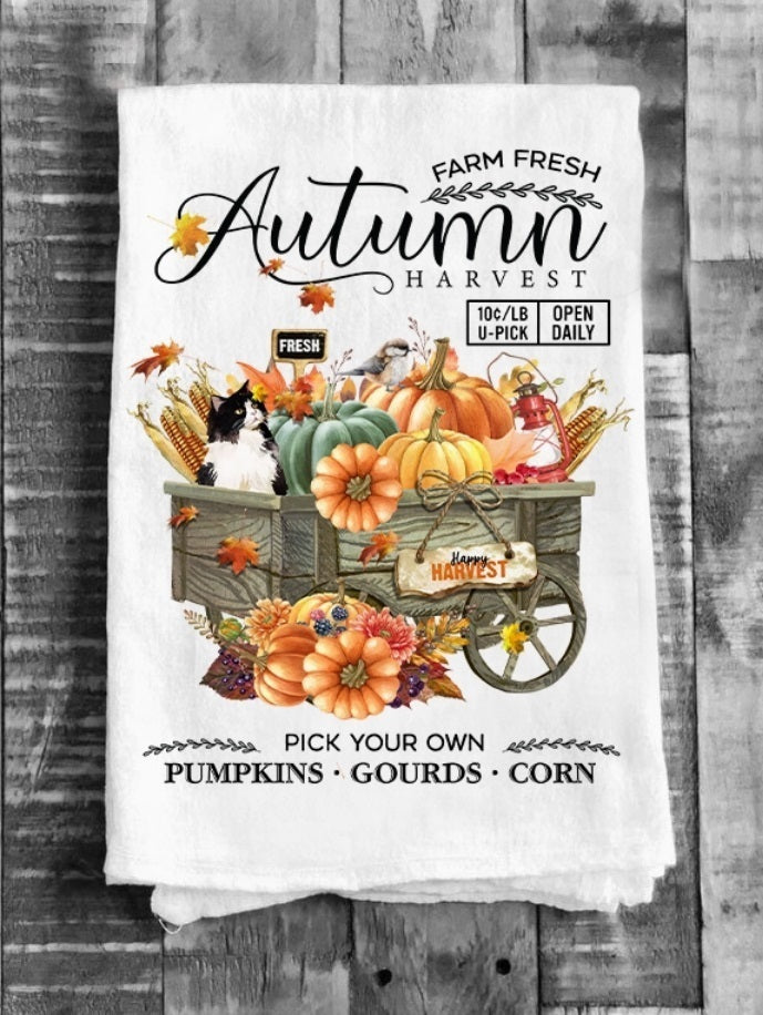 Farm Fresh Fall Autumn Harvest Kitchen Flour Sack Tea Towel