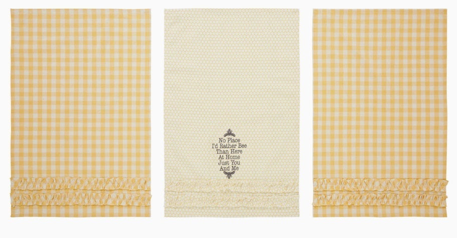 Buzzy Bees Ruffled Tea Towel Set of 3 19x28