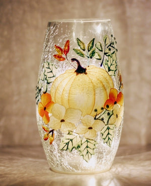 White Pumpkin Short Vase w/ Led Lights