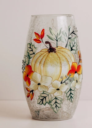 White Pumpkin Short Vase w/ Led Lights