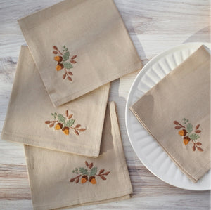 Acorn Embroidered Fall Napkin Set of Four