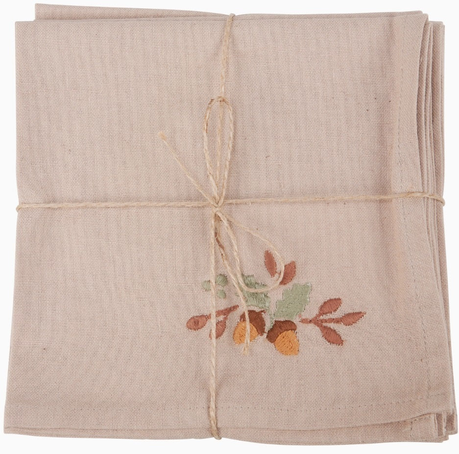 Acorn Embroidered Fall Napkin Set of Four