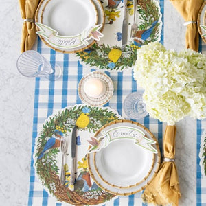Blue Painted Check Table Runner - 20 x 25'"