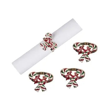 Christmas Candy Cane Napkin Ring Set 4