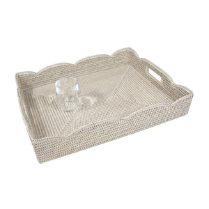 Rattan Scalloped Large Tray - Cream