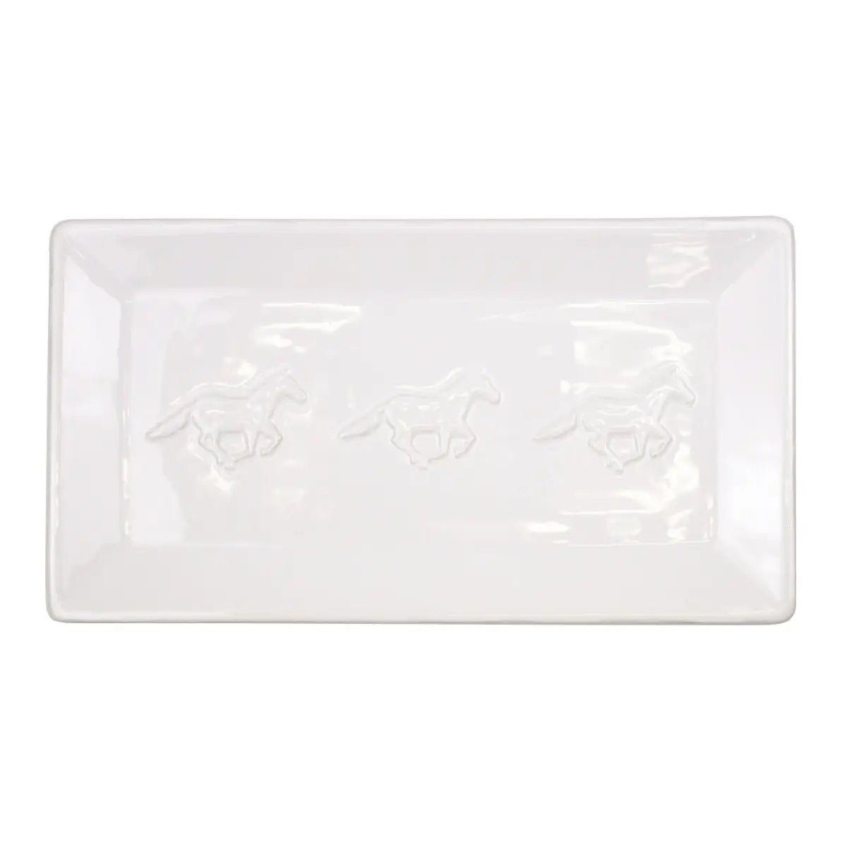 Horse Embossed Rectangle Platter White 12x6.5