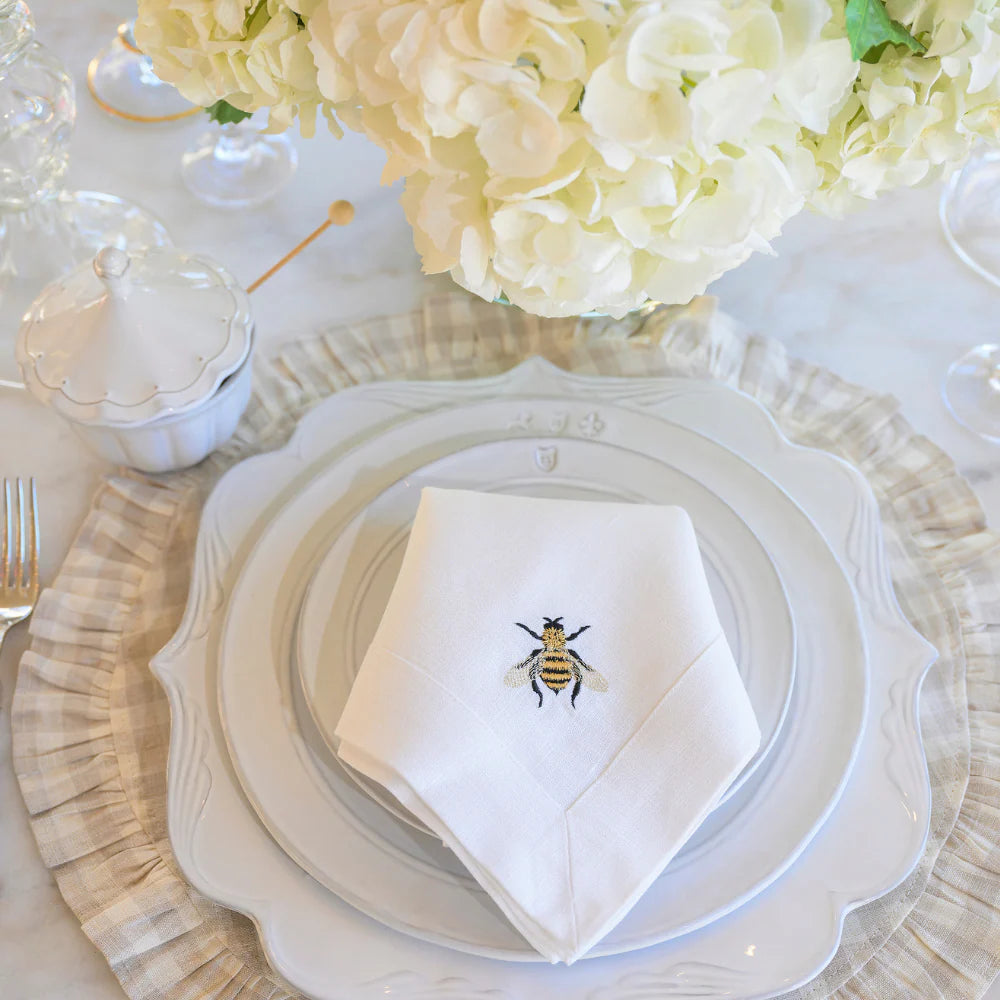 Embroidered Washed Casual Linen Napkin - New - White (Honey Bee)